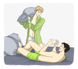 miyajimamizy:  Magazine’s sex ads photos really help sometimes with poses and I find these really fun. Also I wanted to see Jean in white brief and I still like Marco in just green. 