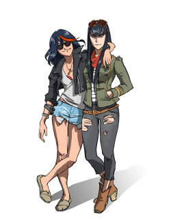 christinebian:  I’ve been watching this show nonstop - can’t wait for the finale episode next week! In the meantime I did some Kill La Kill fanart…California girl style ;o)  best sisters ever &lt;3 &lt;3 &lt;3