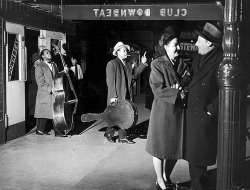 themaninthegreenshirt:Jazz Musicians leaving the Downbeat Club, West 52nd Street, NYC, 1946 by William Gottlieb