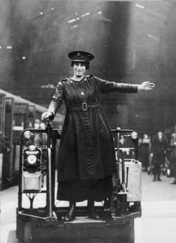  Trolley driver, Liverpool Street Station, London c 1916 