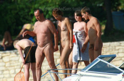 nudefathersandsons:  Real nudist family: Father, Father’s Girlfriend, Son’s Girlfriend, Son.