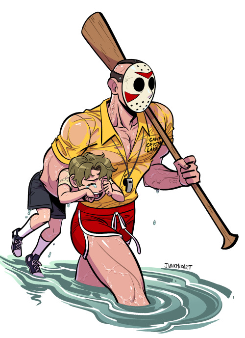 junkmixart:  c2ndy2c1d:c2ndy2c1d:A Jason Voorhees!AU where he becomes a camp counselor to make sure no kids ever drown on his watch.TWITTER This represents everyone in the comments LOL Camp Counselor Jason endorses No Nut November.