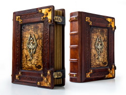 tabletop-rpgs:  alexlibris-bookart: Skyrim leather journal…   Full leather bound blank book is in 8&quot; x 10&quot; (26 x 20 cm) size and thickness around 3 inches (8 cm). Leather is hand toned and aged in dark brown color tone. The front cover plate