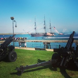 intopetrifiedwood:  21 gun salute at Fort Independence, Boston. The last sail of the USS Constitution before going into drydock for a few years for repairs. She fired cannons, the fort fired howitzers and cannons back. Loud as fuck.  #boston #MA #Massachu