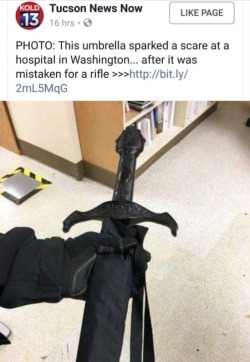 mindlessgonzojam: mlpgodzalis9876:  unclefather: A…… a rifle?  Umbrella: *Has a jolt that looks like a sword*  Dumbasses: ITS A RIFLE!  gotta be a new undiscovered attachment… 
