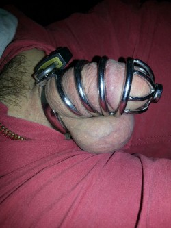 monogamouskink:  This is the 2nd time this week Hubby has BenGay lathered on his penis before going in the cage. The first time was punishment for a leak (during no-orgasm-for-him month) and he came mid-process. Todays is punishment for cuming on the