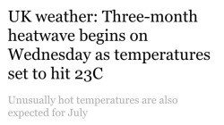 carryonmypaintedwhore:  nyocan:  ronaldwheasley:  ronaldwheasley:  i hate everything  THE HEATWAVE HAS OFFICIALLY BEGUN WE ARE GOING TO BURN  So the Americans will understand, 23 Celsius is the same as 73 Fahrenheit.  Yall are fuckin weak tbh