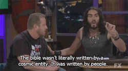 archangelina:  drowninginyoursmile:  heyfunniest:  Russell Brand telling Westboro Baptist what’s up.  I will reblog this until my fingers bleed.  It is literally stated in the Bible that four people wrote it Do Christians even read this book 