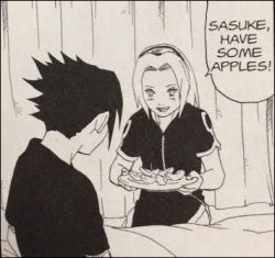 ninjafeels:  This moment is seriously upsetting because of the violent way he rejects Sakura’s caregiving and his building ire against Naruto.However, it’s also pretty hilarious because it’s so immature and…just…slapping away apples, Sasuke?