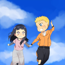 mi-bemolle:My redraw of NH secret calendar illust !NaruHina frolicking !Naruto seems to say “haters gonna hate” LOLhinata is so cute