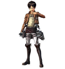 The standard and DLC costumes for Eren in the KOEI TECMO Shingeki no Kyojin Playstation 4/Playstation 3/Playstation VITA game, including the “Lunar New Year,” “Festival,” “Halloween,” “Christmas,” Lawson uniform, and Cleaning outfits!ETA
