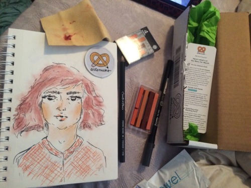 teddybareskin:March artsnacks box came in 😍 Here is quick sketch using the amazing supplies I received this month. I instantly fell in love with these Pentalic soft pastels! Can’t even pick a favorite thing this month though every item was amazing, thanks artsnacksblog&#160;!!! ArtSnacks is like a magazine subscription but instead of a magazine you get 4 or 5 different art products. Learn more about ArtSnacks here.