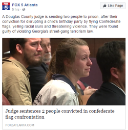 daisura:  worth noting: - It was a pack of 15 people driving cars/trucks decked out in confederate flags, banners, and US flags. All 15 are being brought to justice, and this is just the latest news on the whole debaucle.- They did this in a predominately