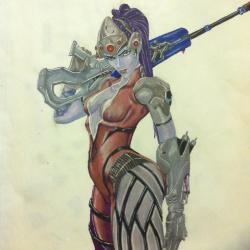 wintrydoe:  Widowmaker :D was practicing with colors~used, I believe it was, her character info page pic as reference :3 #widowmaker #blizzard #overwatch #blizzardentertainment #illustratormarkers #copic #prismacolor #nofilter #practice #art #drawing