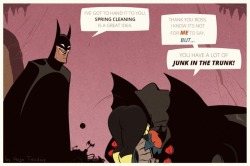 hugotendaz:  Batman and Batgirl - Junk in the Trunk - Cartoon PinUpSpring is here and even superheroes got to do spring cleaning. But, with so much junk in the trunk I guess it gets harder, harder then usual :)I’m very busy this month, but more images