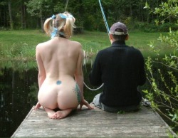 buzzczar:  I’ve had a copy of this pic for quite a while. It’s interesting. Her hair ribbons match the color of the fishing rod. The slave is obviously alert and paying attention. All appearances point toward a smart well-trained slave. 