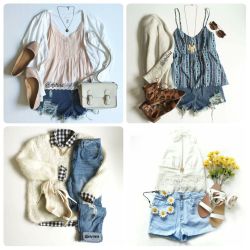 terminative:  ripped shorts #1blue strapless top &amp; ripped shorts #2bleached jeans &amp; plaid blouse &amp; white sweaterwhite lace top &amp; blue shorts