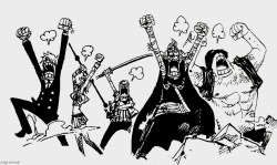 enjoyone:  Luffy: Hey guys!! Get up already! That was nothing!Crew: We're not made of rubber like you..Luffy: They're all fine.Crew: UNINJURED!!!   