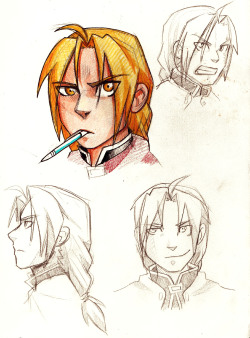 prince-of-the-palmtrees:  so i tried to draw ed more his age~ and i broke out my colored pencils~ and also hes playing with my drawing pencil? (thats what i do with my pencil when i’m thinking btw) 