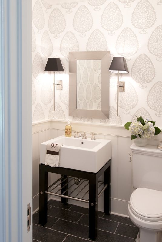 A powder room is a great space to make a bold statement. Worried about using pattern or wallpaper? Never! Wallpaper works great in a powder room as it makes the space feel larger with the over-sized pattern and airy print. Bonus: Wallpaper adhesives have improved since the 80's and its easier than every to apply and remove when your ready for your next update.