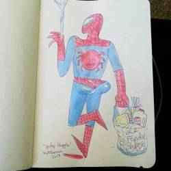 Spidey shoppin.  Milk,  eggs,  n bread.  All the stuff you needa get in preparation for a snowpocalypse.  Because there is no surviving without French toast.  #art #drawing #sketchbook #spiderman #spidey #shopping #artistsoninstagram #artistsontumblr