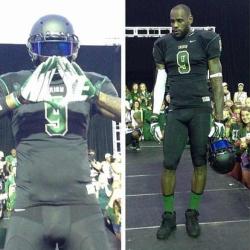 fuckyealebronjames:  Bron showcasing the new jerseys the St. Vincent–St. Mary football team will be wearing this upcoming season in an attempt to repeat as State Champs. They’re made by Nike &amp; a gift from LeBron 