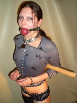 menandbitches:  This little bitch is feeling neglected by her Man. If He really loved her, He would have shoved that huge ball gag all the way in her mouth.