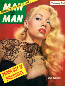 Lilly “The Cat Girl”  Christine Appearing on the February ‘55 cover of ‘MAN to MAN’ magazine..