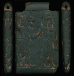massarrah:  Neo-Babylonian Protective Amulet The obverse of this stone amulet (top photo) shows an image of the demon Ugallu, the lion-headed storm-demon typically depicted with a lion’s head, donkey ears, and the talons of a bird. On the reverse (bottom