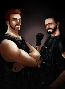 tapla:  believe-in-the-paranoid:   Update of the art trade done with #Tapla ! She asked me for Sheamus and CM Punk wearing the Shield’s attires. They are sexy perfect like that !  So many ties… so many pockets…And damn tattoos…But, finally,