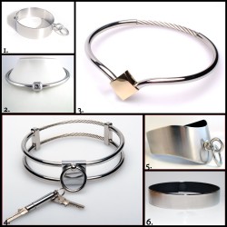 kinkymomma:  bedroombondage:  Which one of these stainless steel collars attracts you the most? Most of them have additional options like an O-ring, Swarovski crystal, different color locks, steel thickness, finish and so forth.. P.S. If you’d like