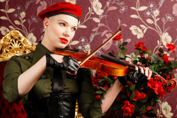 nosferatusbride:  #Uniform and #violin. #Red #lips are for #kissing. Photo/Edit: RAT photography Model/Make Up/Outfit: Nosferatu’s Bride 