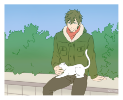 kuma-tori:  Makoto: “Haru-chan, can we take them home?”And that was the day Haru had to learn how to share Makoto and mackerel with a dozen cats.