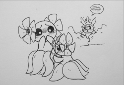 littlelovelypokemon:  popunlimited:  Request of 2 belossom messing around and chespin peeking from afar Wow chespin wheres your other paw?? Tsk  Guess who requested this one based on the one time he found Chespin furiously jacking it to some Bellossom