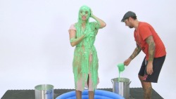 “Ivy Messy Interview” is now available at www.seductivestudios.comAs requested here is our latest messy video with the super thick green gunge! Ivy is asked lots of questions while Frank pours the gunge over her head. Eventually she takes her dress