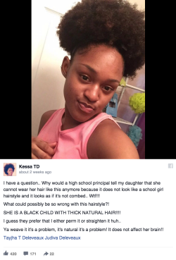 this-is-life-actually:  Women are tweeting to #SupportThePuff after a girl was suspended for her natural hair Tayjha Deleveaux, a student at C.R. Walker Senior High School in Nassau, Bahamas, was allegedly suspended from school with several other girls