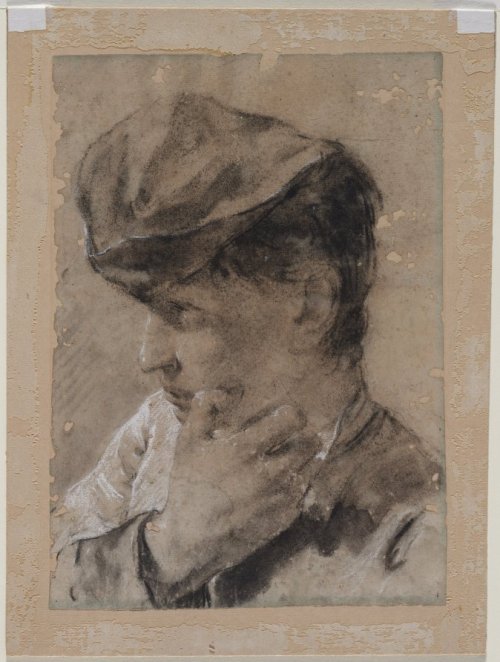 cma-drawing:  Head of a Young Man in a Cap, Giovanni Battista Piazzetta , first half 18th century, Cleveland Museum of Art: DrawingsSize: Sheet: 37.9 x 27.2 cm (14 15/16 x 10 11/16 in.); Secondary Support: 44.4 x 33.5 cm (17 ½ x 13 3/16 in.)Medium: black