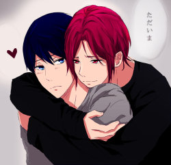 theyaoiyurialliance:  HaruRin hug by Hameal The description (edited for text):  Here we are again… Drawing haru and rin lolI can’t help itoh wellPosted with permission.