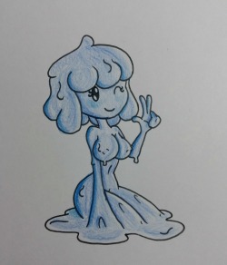 A coloured pencil sketch of Silia the Slime, the character from the first NSFW comic I ever wrote. I&rsquo;m like how this turned out, but I might colour it again digitally later.