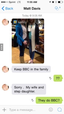 whitecollegegirlwantsbbc:  irfatsissy:  mystyquelounge:  This pervert came on my KIK trying to get me interested in fucking his wife and minor stepdaughter. He was especially interested in getting a BBC for the minor. I don’t fuck around with perverts