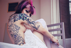 beautiful topless girl with purple hair #nsfw #Hotchickswithtattoos