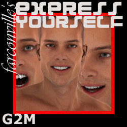 Another  facial expression pack for G2M from farconville! A mix of expressions -  THIS IS EXPRESS YOURSELF G2M. Special facial expressions meticulously  made for the manly Genesis 2, ready to be used with this character in  DAZ Studio 4 or greater. 25%
