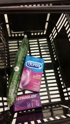 wantonwhoreforsir:  English cucumber, lube, and condoms: Part I Directions:Go to the grocery store.Buy an English cucumber, condoms, and lube.  Find the prettiest female cashier, take a picture of her, then check out.  Sir wanted me to do a task which