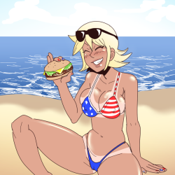 shameful-display:  I was too busy eating burgers and setting off fireworks in a swamp to do a 4th piece, so here: Have Mel being American as fuck.I do love 4th of July. It’s the one day of the year I can be unironically hyper-patriotic with my love
