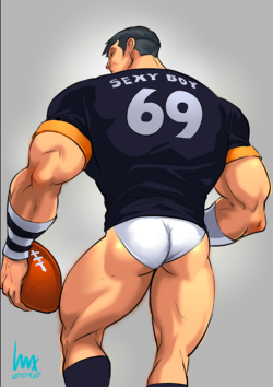 musclehank:  He knew he was getting more field time by giving Coach what he wanted, so he was sure to spend a lot of time half in/half out of his uniform in the locker room.  Coach would always spend a lot of time talking the game over with him next to