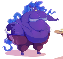 Commission for ponytastic of a fatty Luna binging to massive size, with approval from her also-big sister 