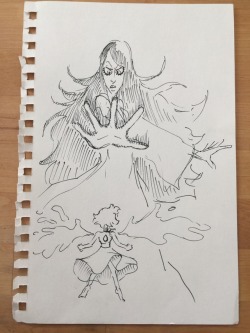 This is a very old drawing (2015ish). It’s from when we were first conceptualizing this standoff between Lapis and Blue Diamond. This must also be around the time we were tying down Blue’s design while we were storyboarding ‘Steven’s Dream’!