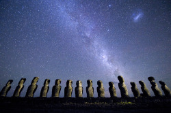  karamazove:  Moai, Easter Island. Carved by the Rapa Nui people, the monolithic sculptures were made between 1250 and 1500. Scientist still are not sure how the giant figures were made and brought here 