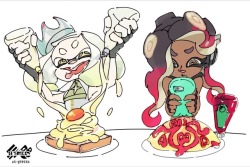 splosh-o-matic:Official artwork for Mayonnaise vs Ketchup Splatfest, via SplatoonJP on Twitter.