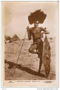 Via South Sudan:  Vintage Real Photo Postcard of a Shilluk Warrior Upper Nile, Sudan (present-day South Sudan)  